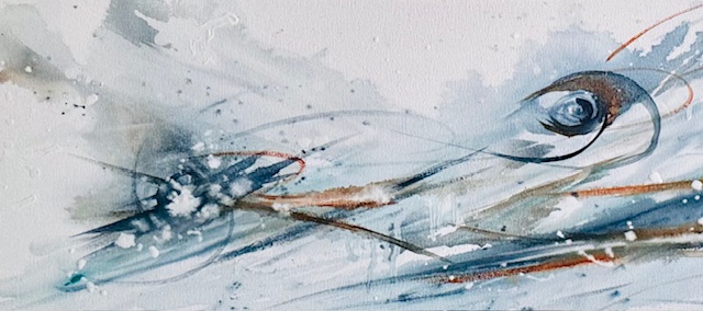 "The Sky's Gentle Secret" watercolor /canvas 120 cm x 40cm